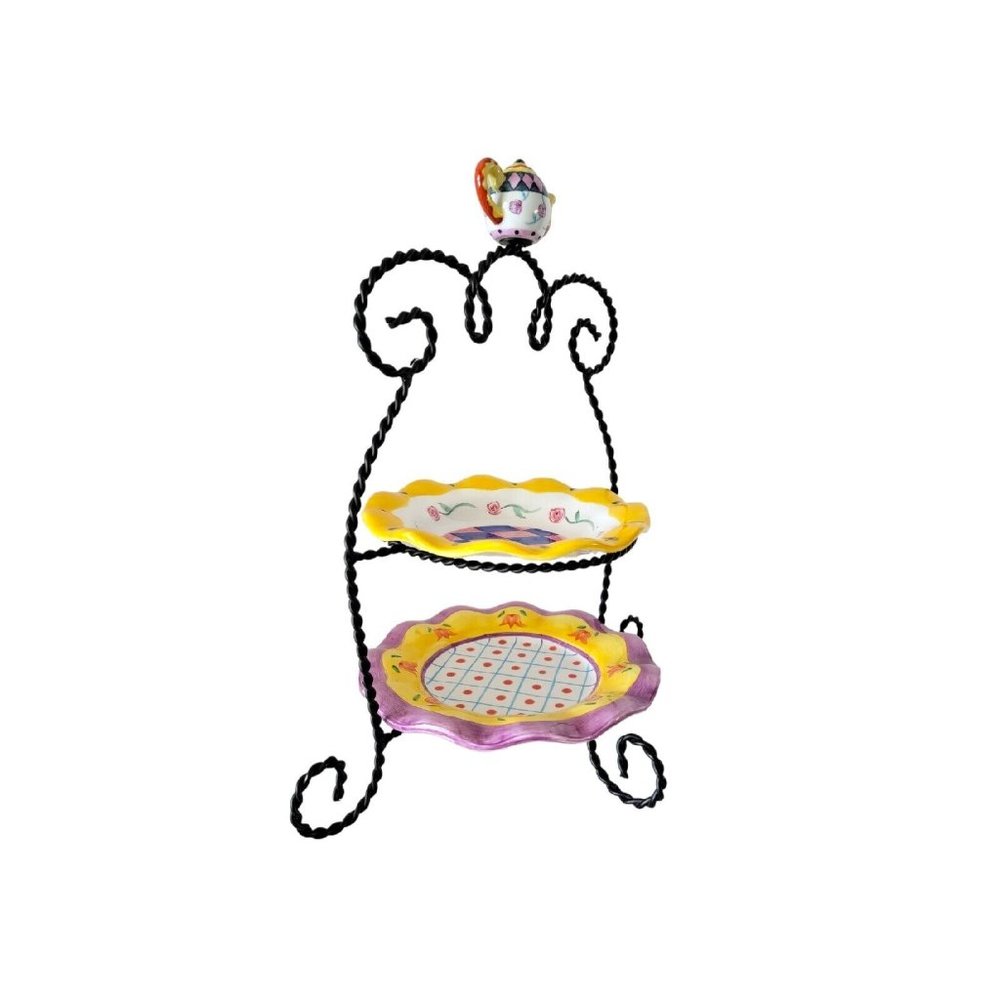 Wrought Iron Dessert Stand Black Metal Pie Cake Plate Display Rack Cater Wedding